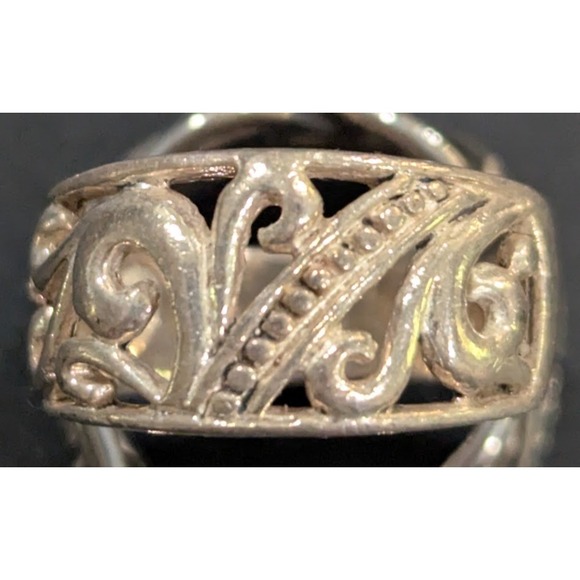 Jewelry - Vintage Sterling Silver Filigree Band Ring 925 Openwork Scroll & Leaf Pattern